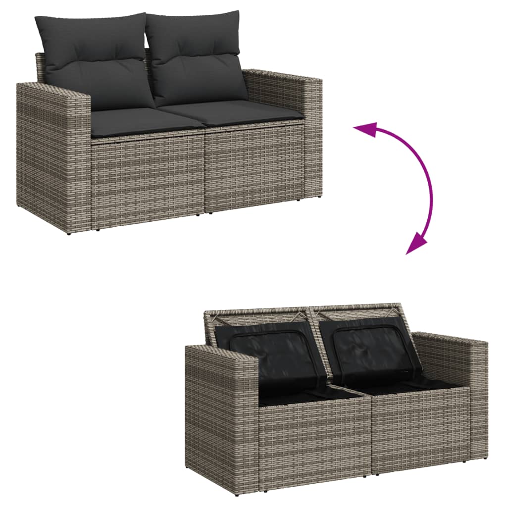 4-delige Loungeset met kussens poly rattan grijs