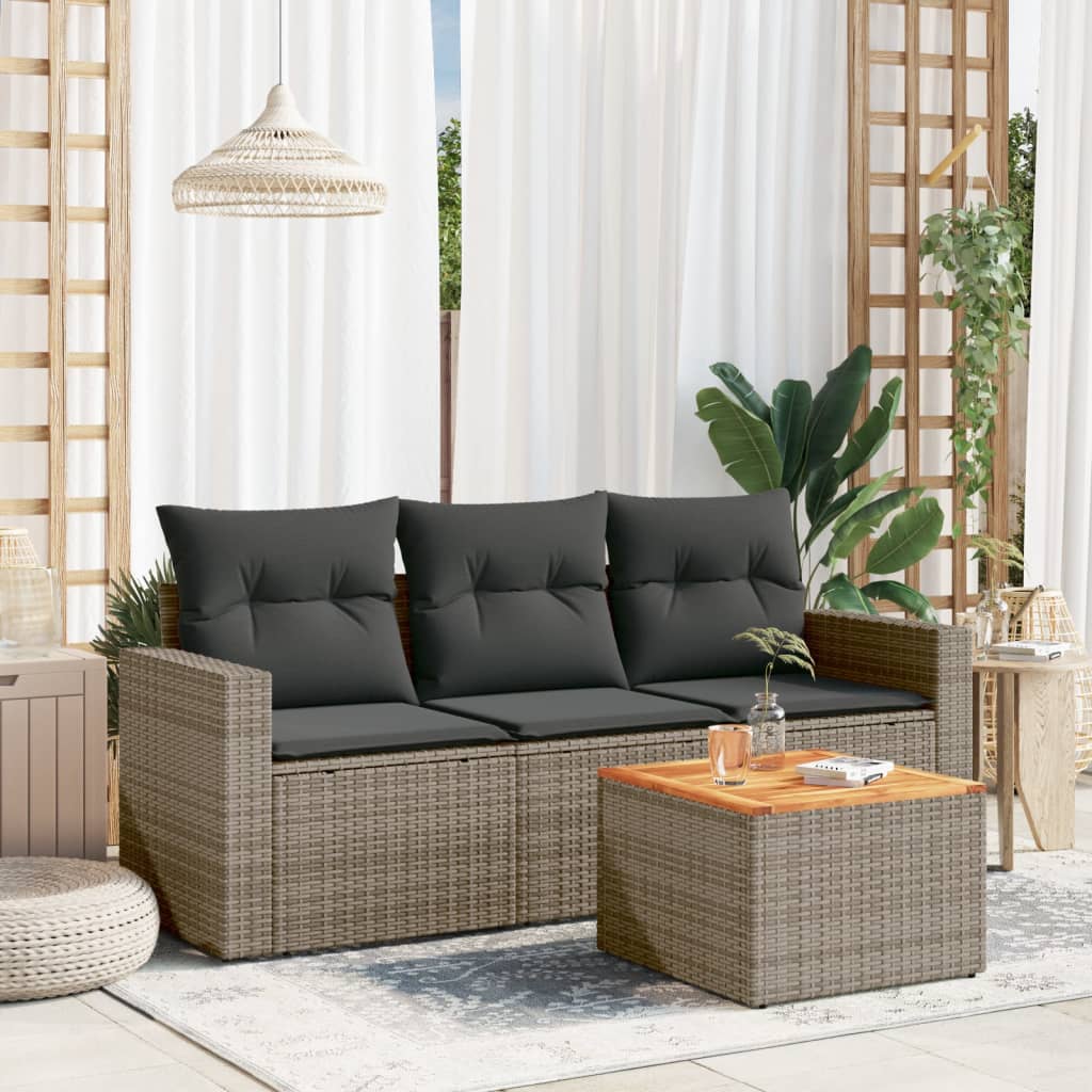 4-delige Loungeset met kussens poly rattan grijs