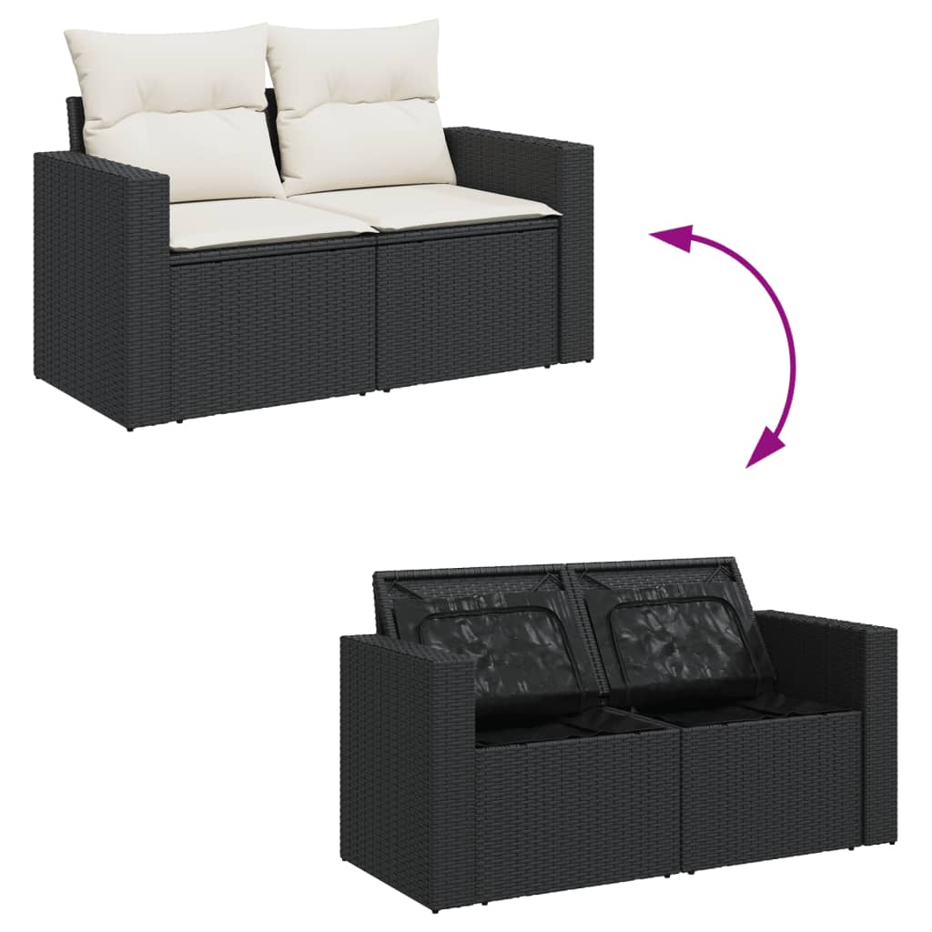 5-delige Loungeset met kussens poly rattan zwart