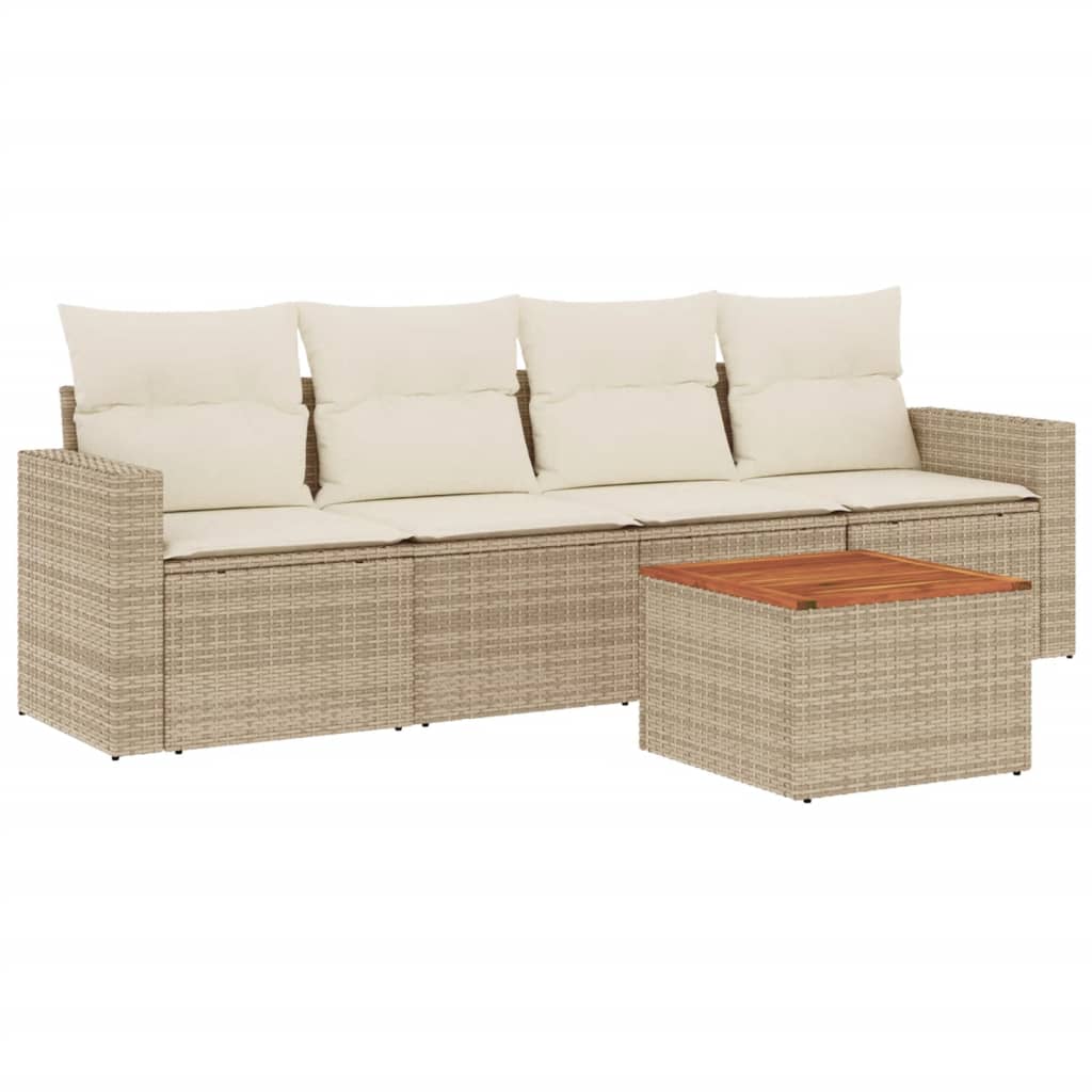 5-delige Loungeset met kussens poly rattan beige