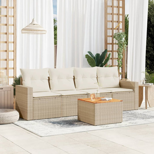 5-delige Loungeset met kussens poly rattan beige