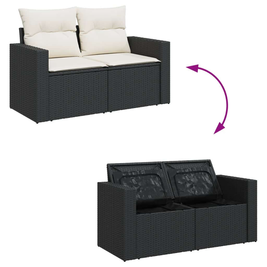 6-delige Loungeset met kussens poly rattan zwart