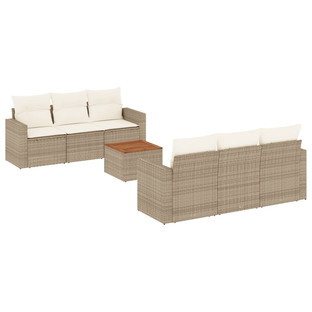 7-delige Loungeset met kussens poly rattan beige