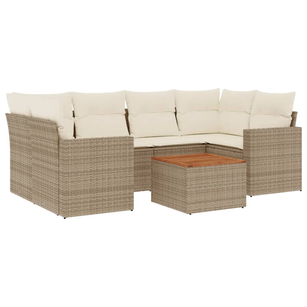 7-delige Loungeset met kussens poly rattan beige