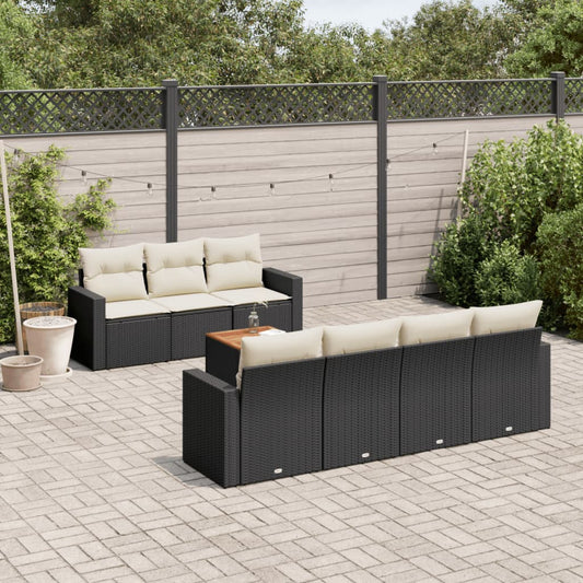 8-delige Loungeset met kussens poly rattan zwart