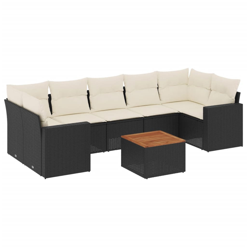 8-delige Loungeset met kussens poly rattan zwart