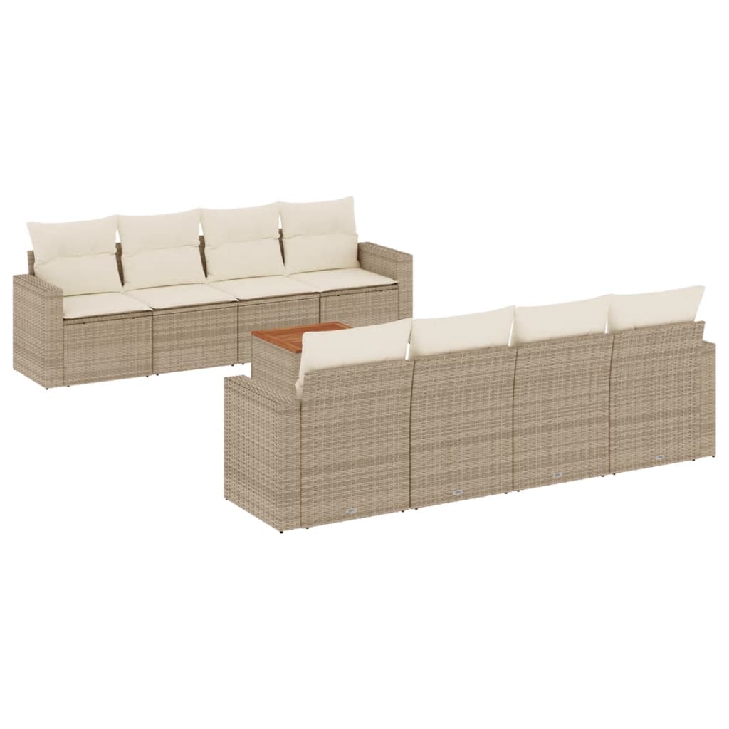 9-delige Loungeset met kussens poly rattan beige