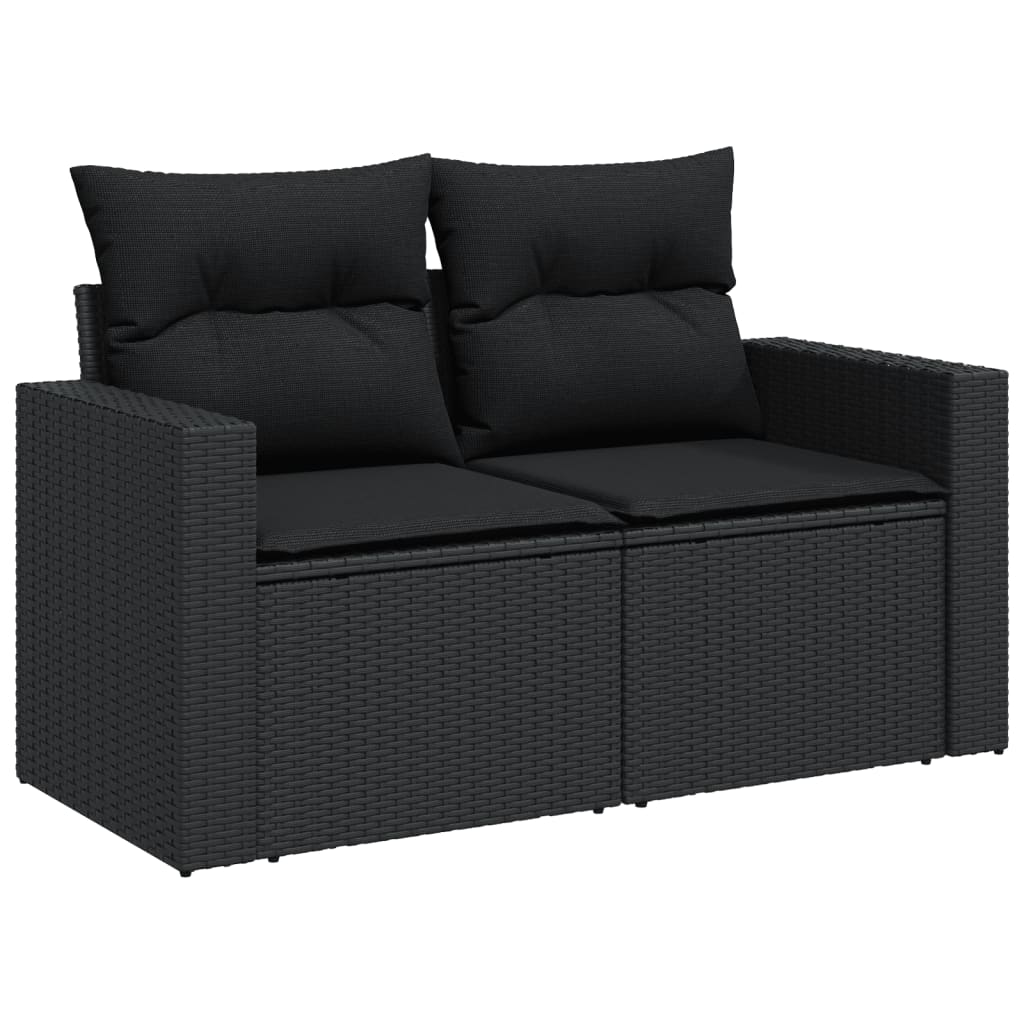 9-delige Loungeset met kussens poly rattan zwart