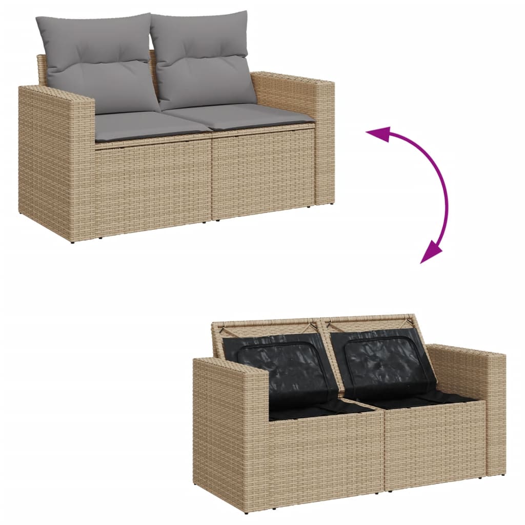 13-delige Loungeset met kussens poly rattan gemengd beige