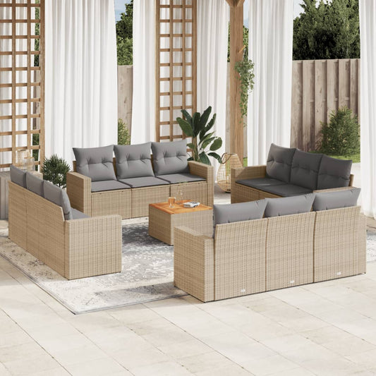 13-delige Loungeset met kussens poly rattan gemengd beige