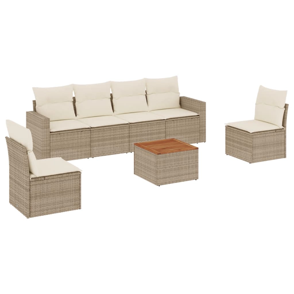 7-delige Loungeset met kussens poly rattan beige