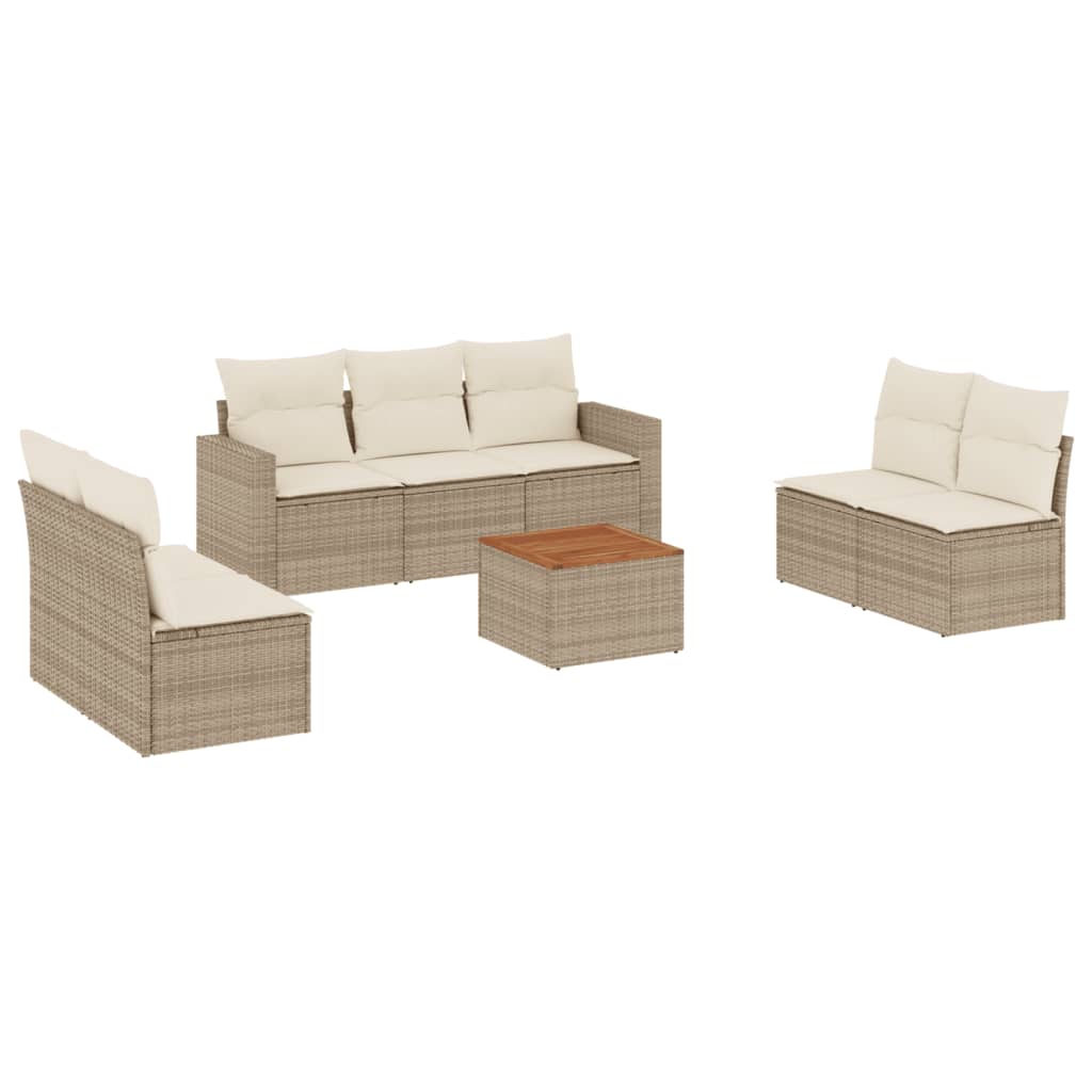 8-delige Loungeset met kussens poly rattan beige