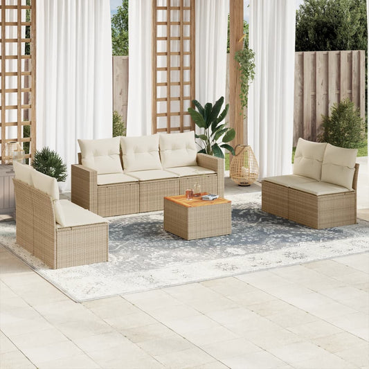 8-delige Loungeset met kussens poly rattan beige