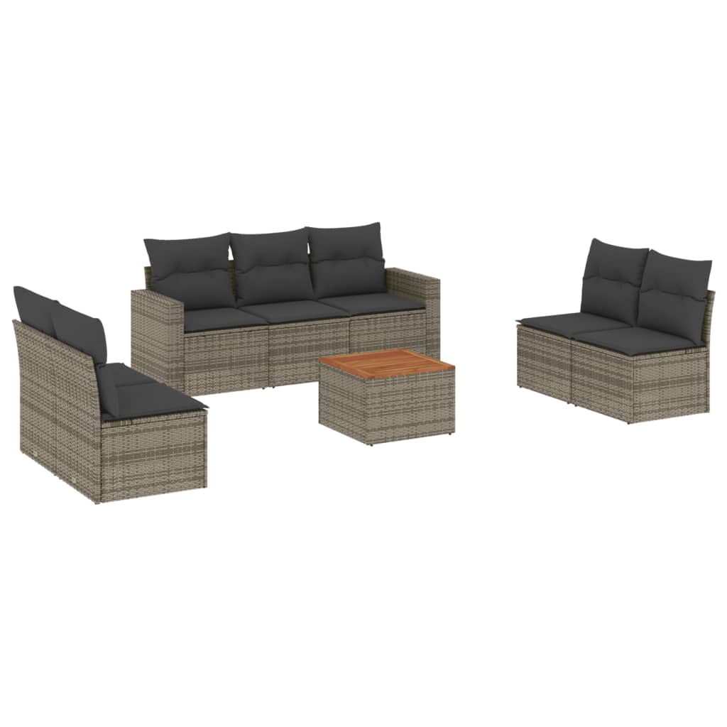 8-delige Loungeset met kussens poly rattan grijs