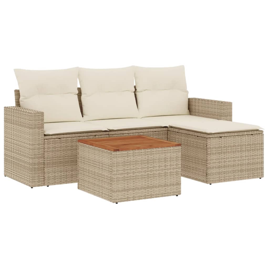 5-delige Loungeset met kussens poly rattan beige