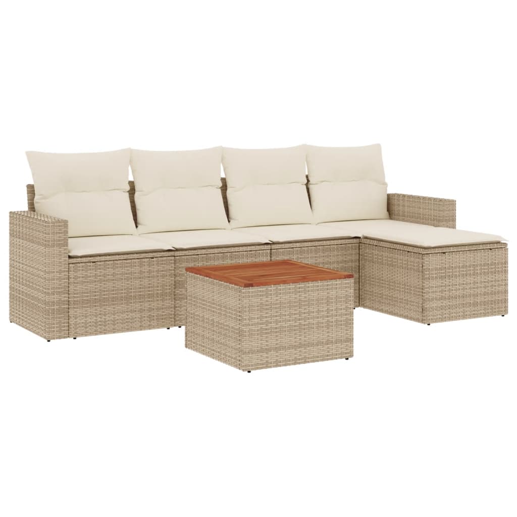 6-delige Loungeset met kussens poly rattan beige