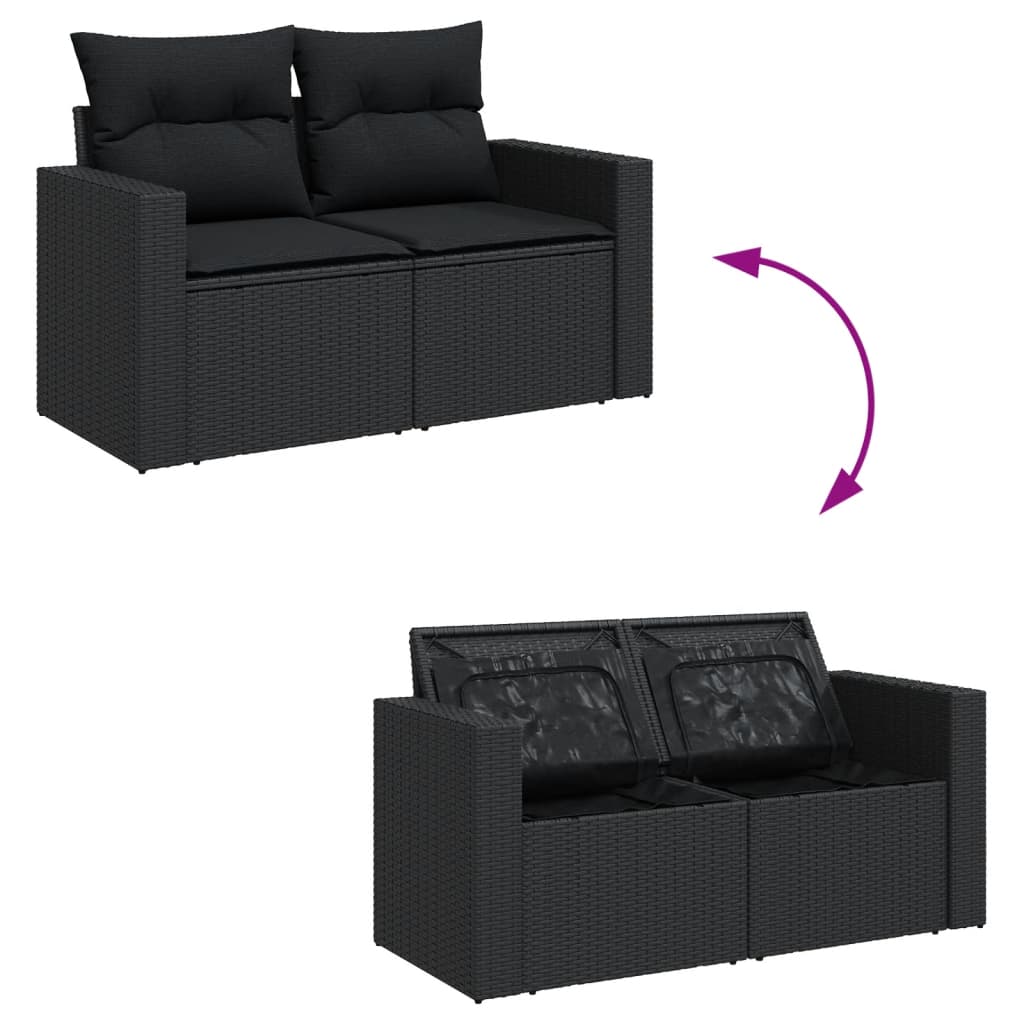 5-delige Loungeset met kussens poly rattan zwart