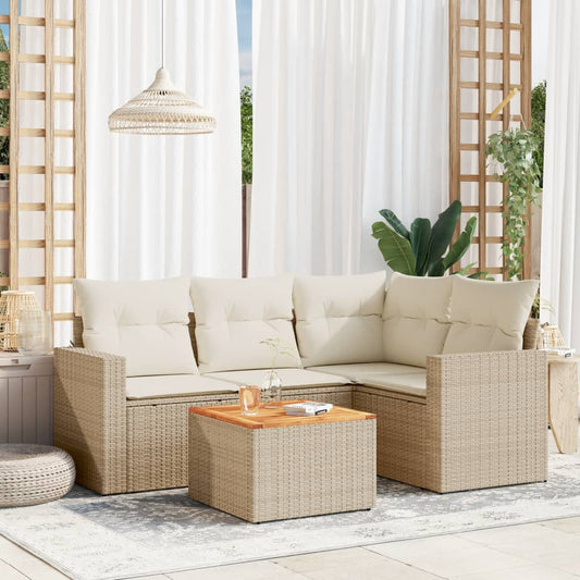 5-delige Loungeset met kussens poly rattan beige