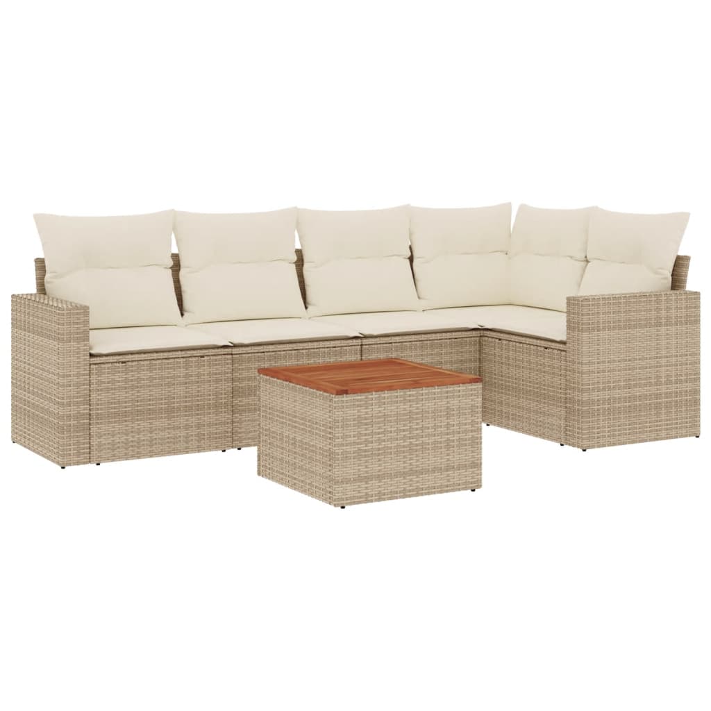 6-delige Loungeset met kussens poly rattan beige