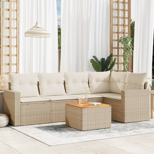 6-delige Loungeset met kussens poly rattan beige