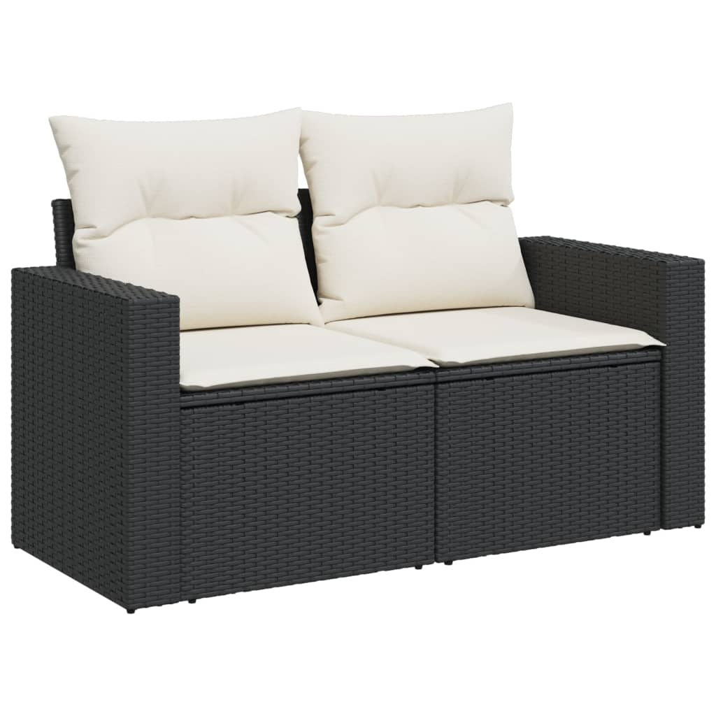 6-delige Loungeset met kussens poly rattan zwart