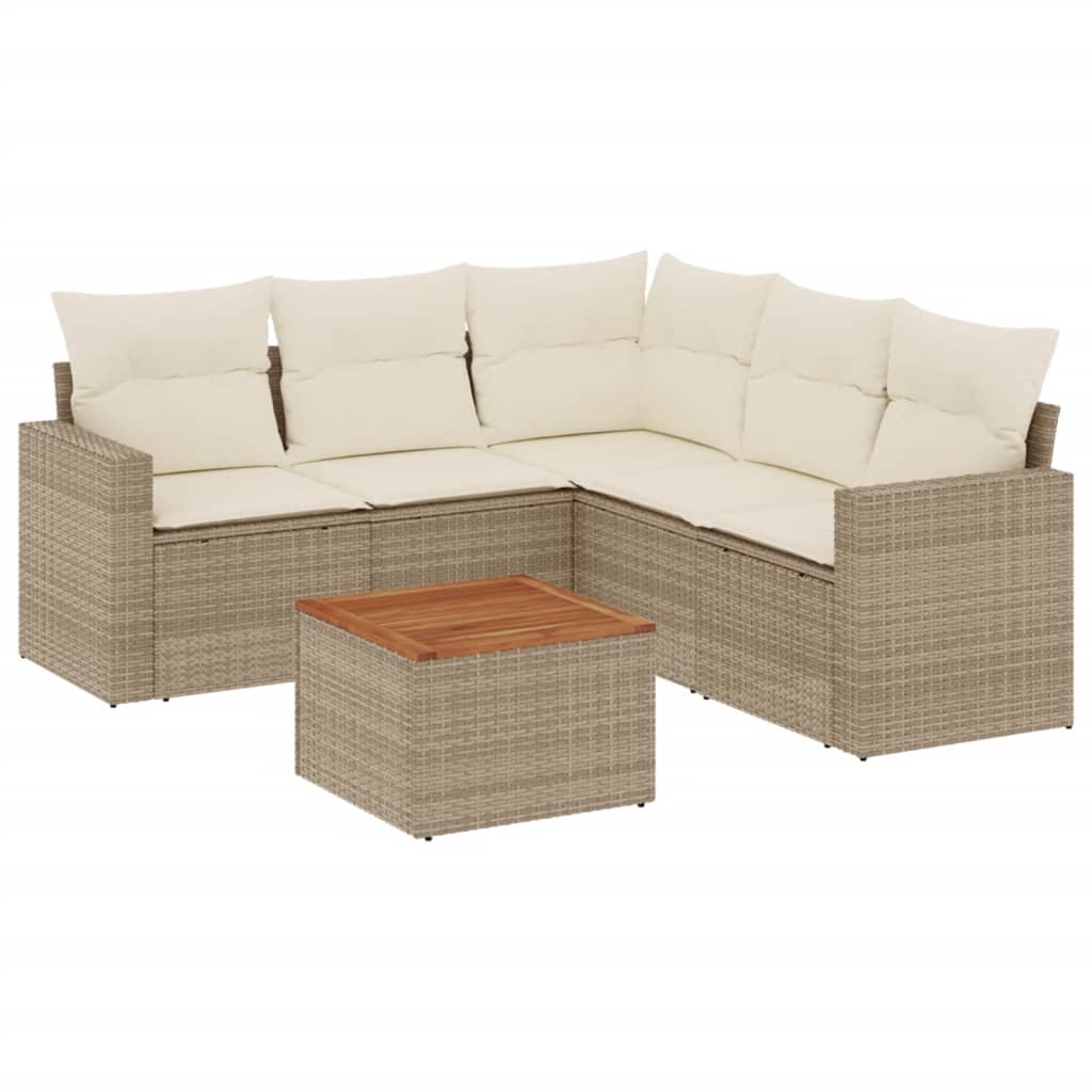 6-delige Loungeset met kussens poly rattan beige