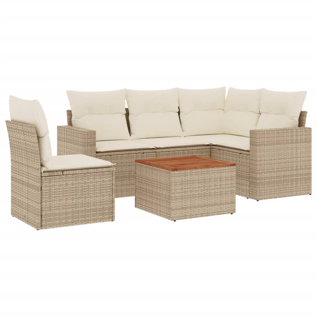 6-delige Loungeset met kussens poly rattan beige