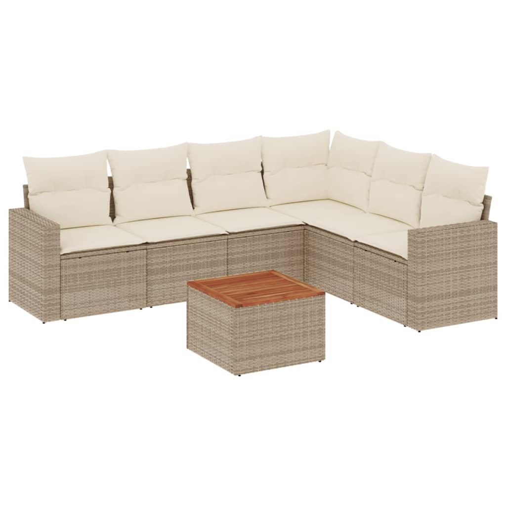 7-delige Loungeset met kussens poly rattan beige