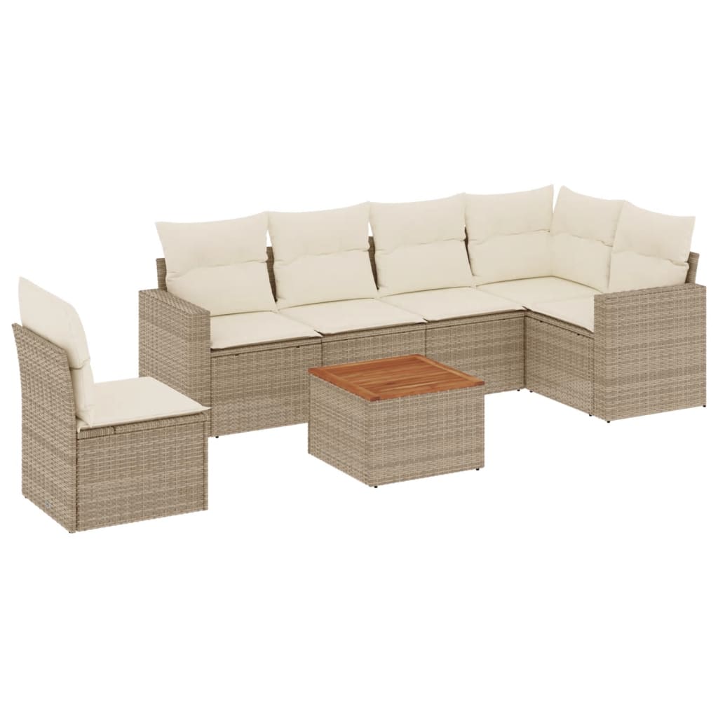 7-delige Loungeset met kussens poly rattan beige