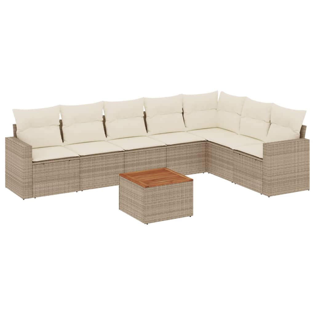 8-delige Loungeset met kussens poly rattan beige