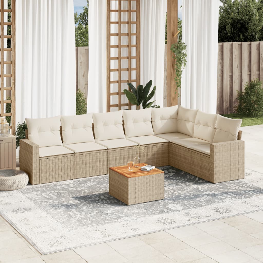 8-delige Loungeset met kussens poly rattan beige