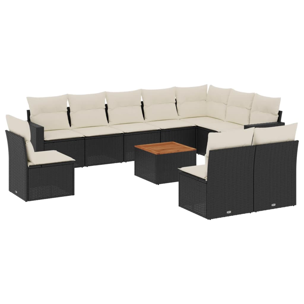 11-delige Loungeset met kussens poly rattan zwart