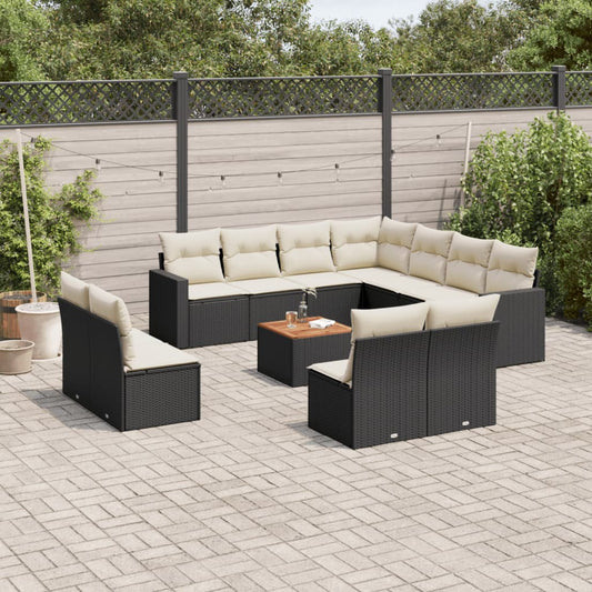 12-delige Loungeset met kussens poly rattan zwart