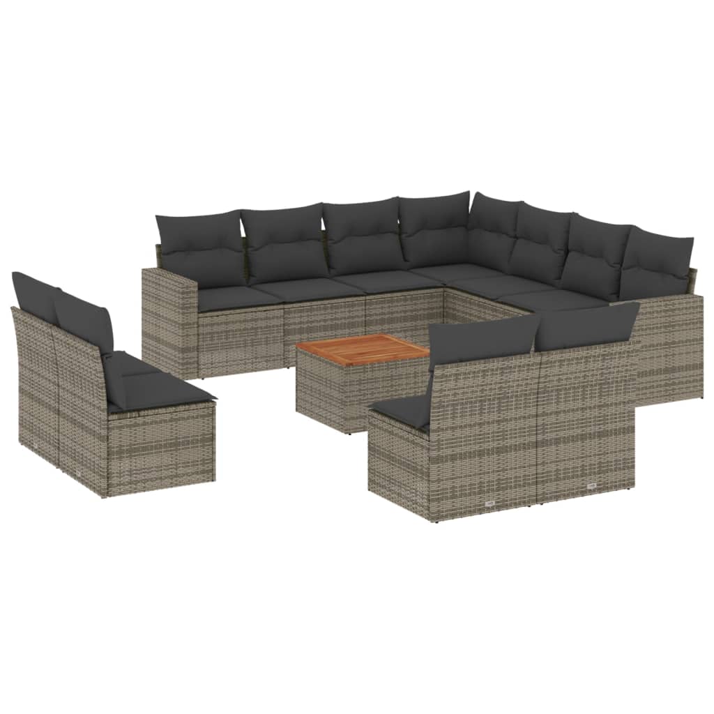 12-delige Loungeset met kussens poly rattan grijs