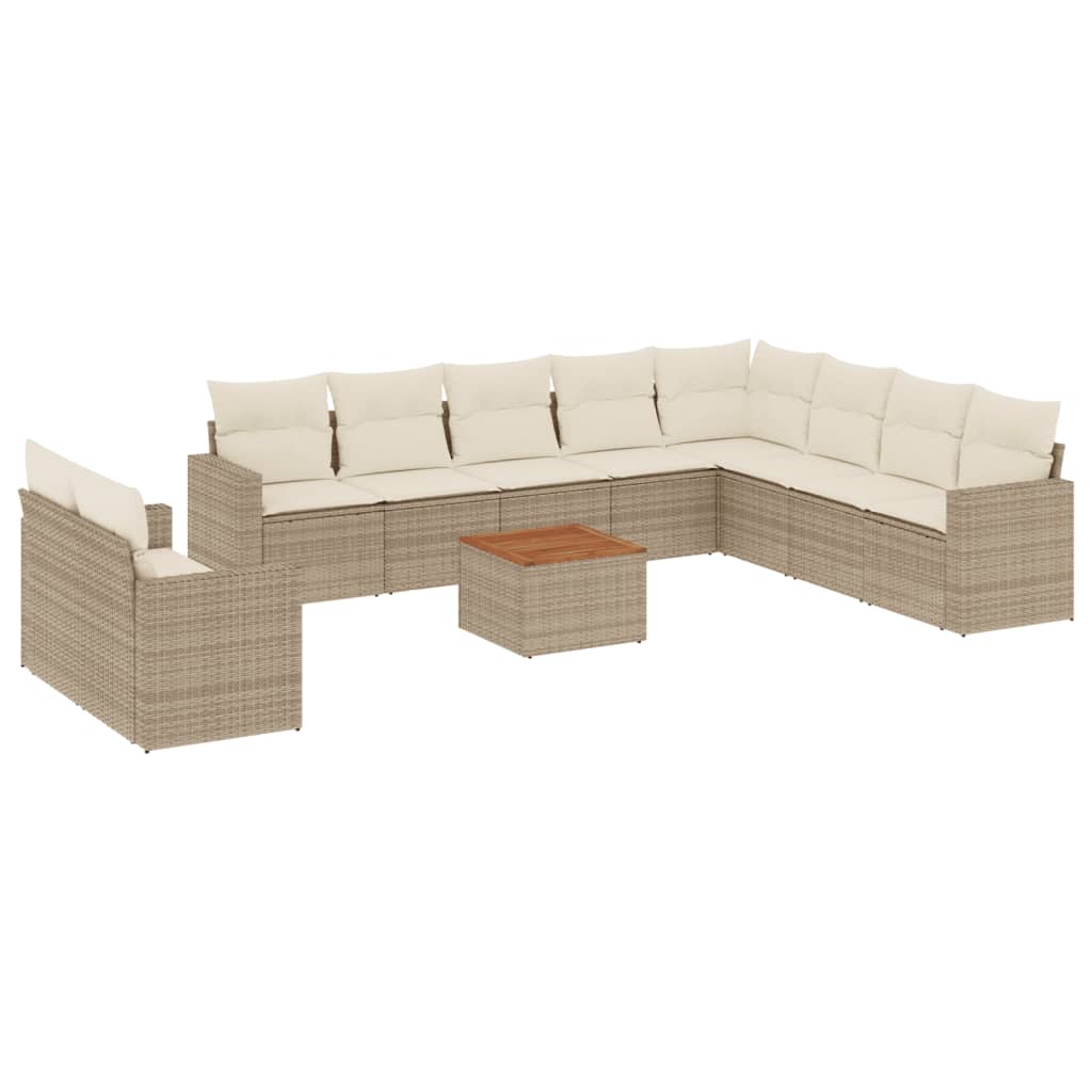 11-delige Tuinset met kussens poly rattan beige