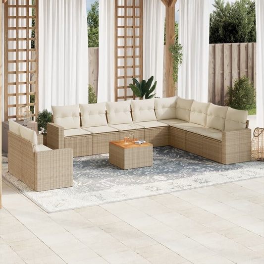 11-delige Tuinset met kussens poly rattan beige