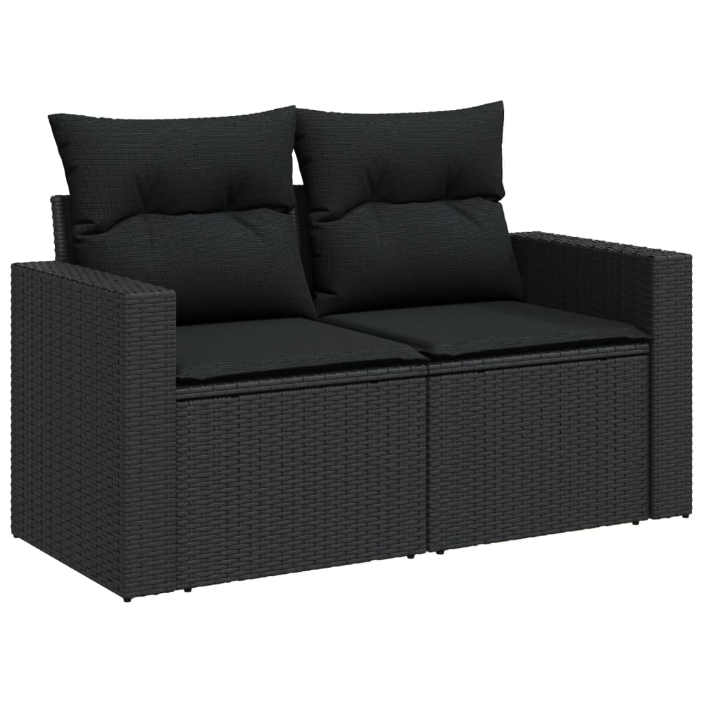 12-delige Loungeset met kussens poly rattan zwart