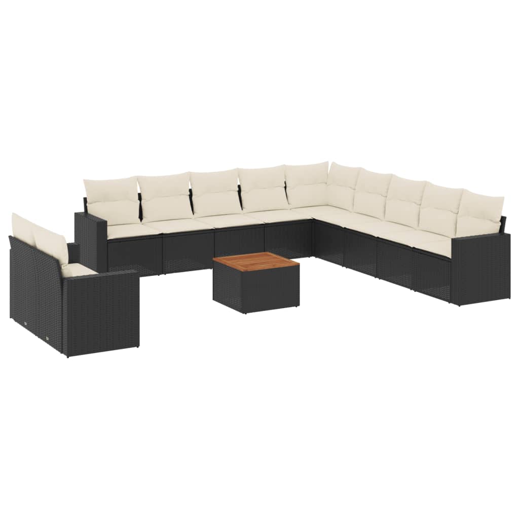 12-delige Loungeset met kussens poly rattan zwart