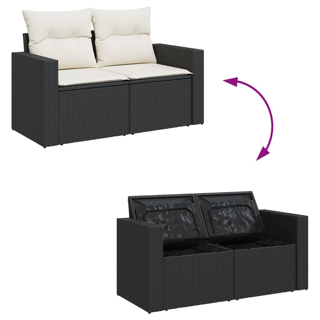 12-delige Loungeset met kussens poly rattan zwart