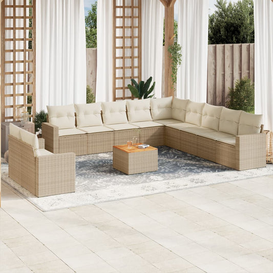 12-delige Loungeset met kussens poly rattan beige