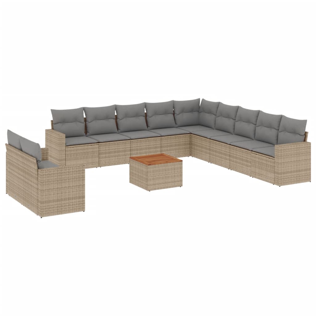 12-delige Loungeset met kussens poly rattan gemengd beige