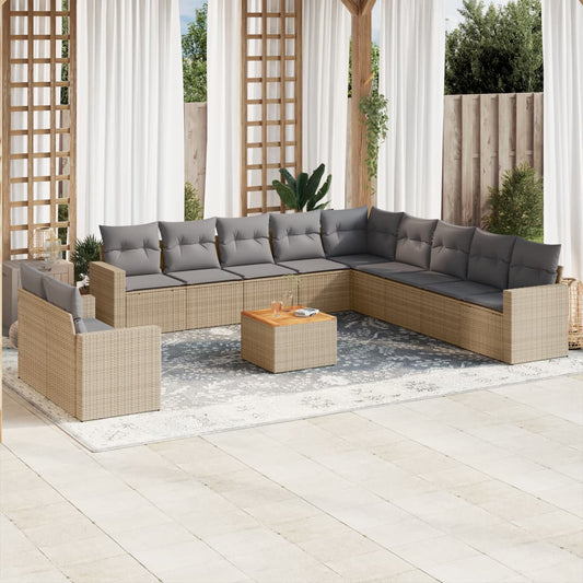 12-delige Loungeset met kussens poly rattan gemengd beige