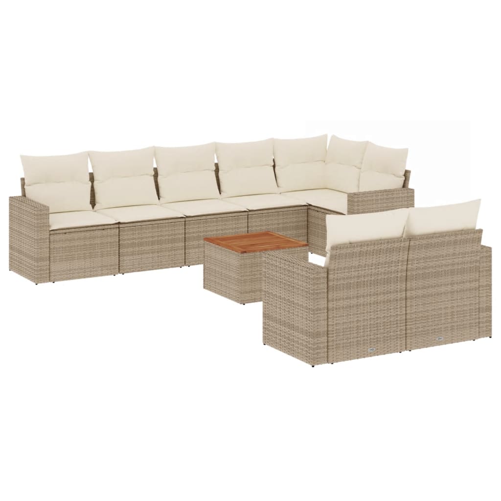 9-delige Loungeset met kussens poly rattan beige