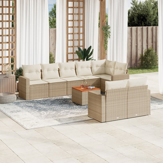 9-delige Loungeset met kussens poly rattan beige