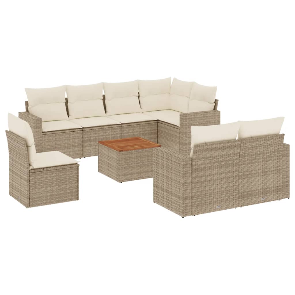 9-delige Loungeset met kussens poly rattan beige