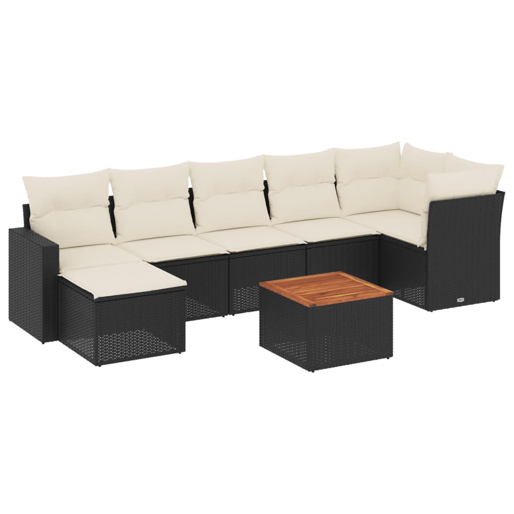 8-delige Loungeset met kussens poly rattan zwart