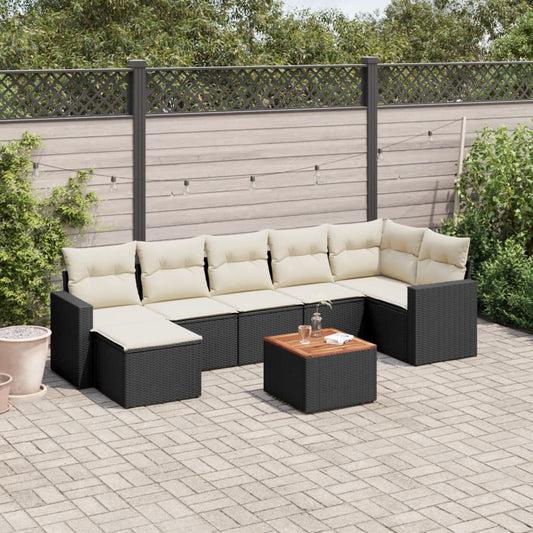 8-delige Loungeset met kussens poly rattan zwart