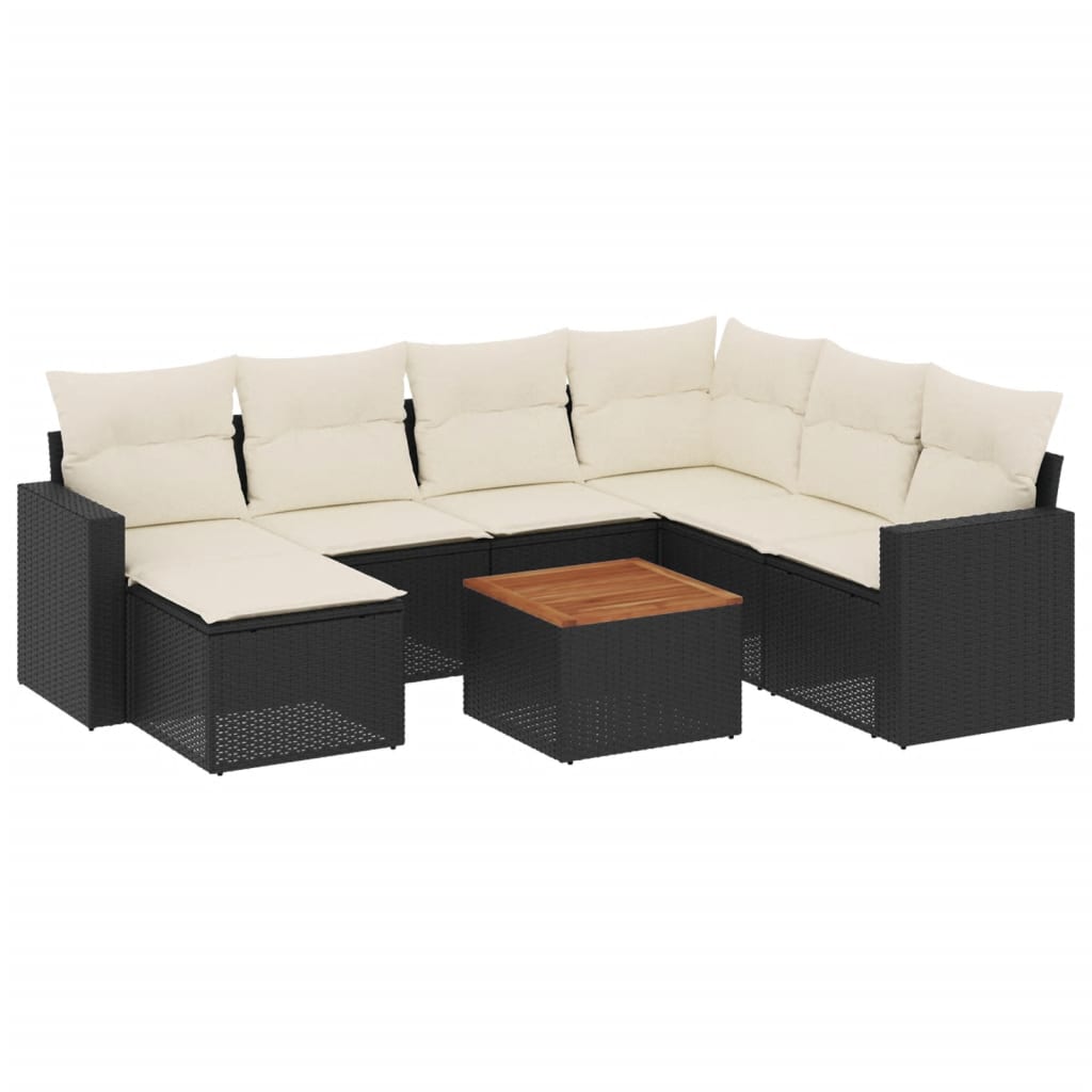 8-delige Loungeset met kussens poly rattan zwart