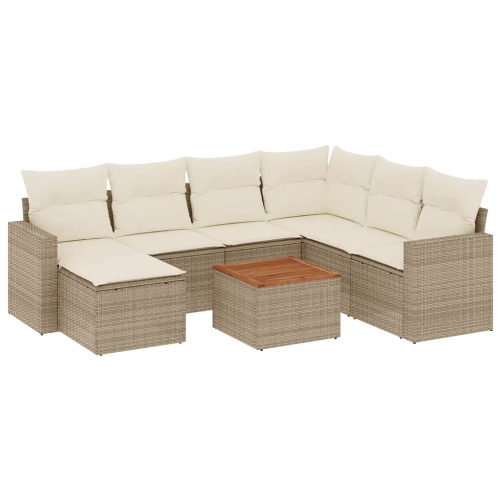 8-delige Loungeset met kussens poly rattan beige