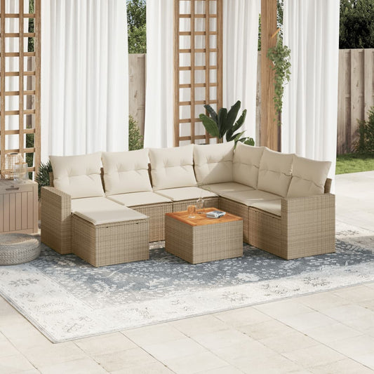 8-delige Loungeset met kussens poly rattan beige